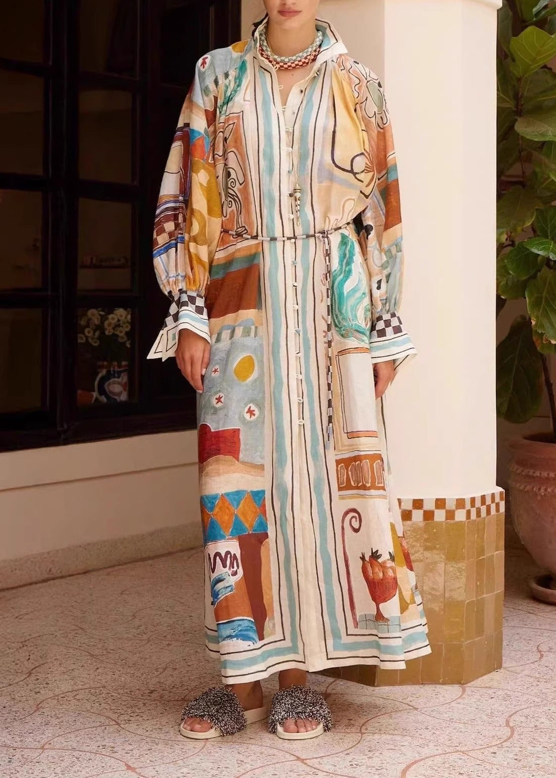 Jaxson Balloon Sleeve Print Oversized Maxi Dress