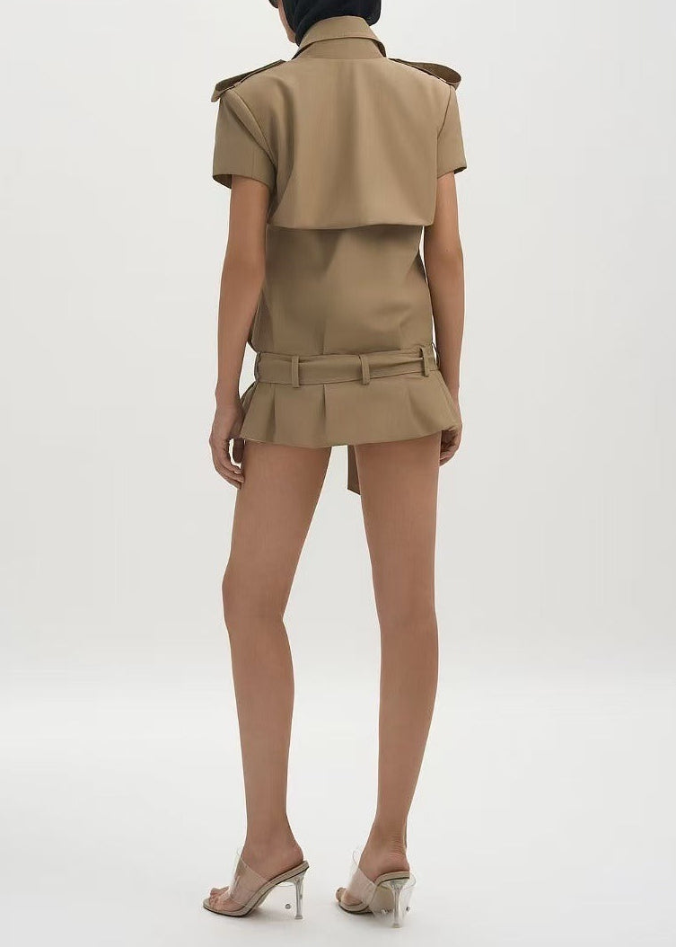 Henricus Double Breasted Trench Coat Mini Dress In Khaki