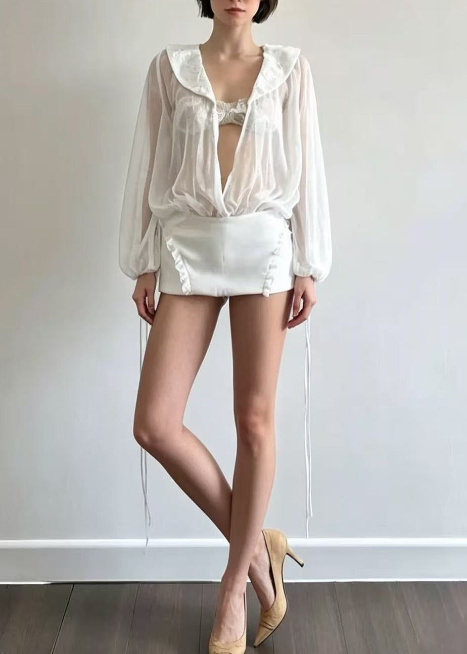 Kanai Plunge Mesh Mini Shirt Dress