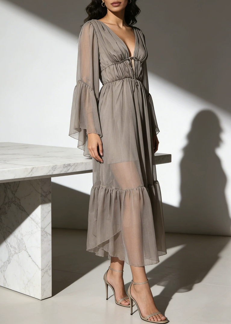 Faelan Plunge Ruffle Maxi Dress
