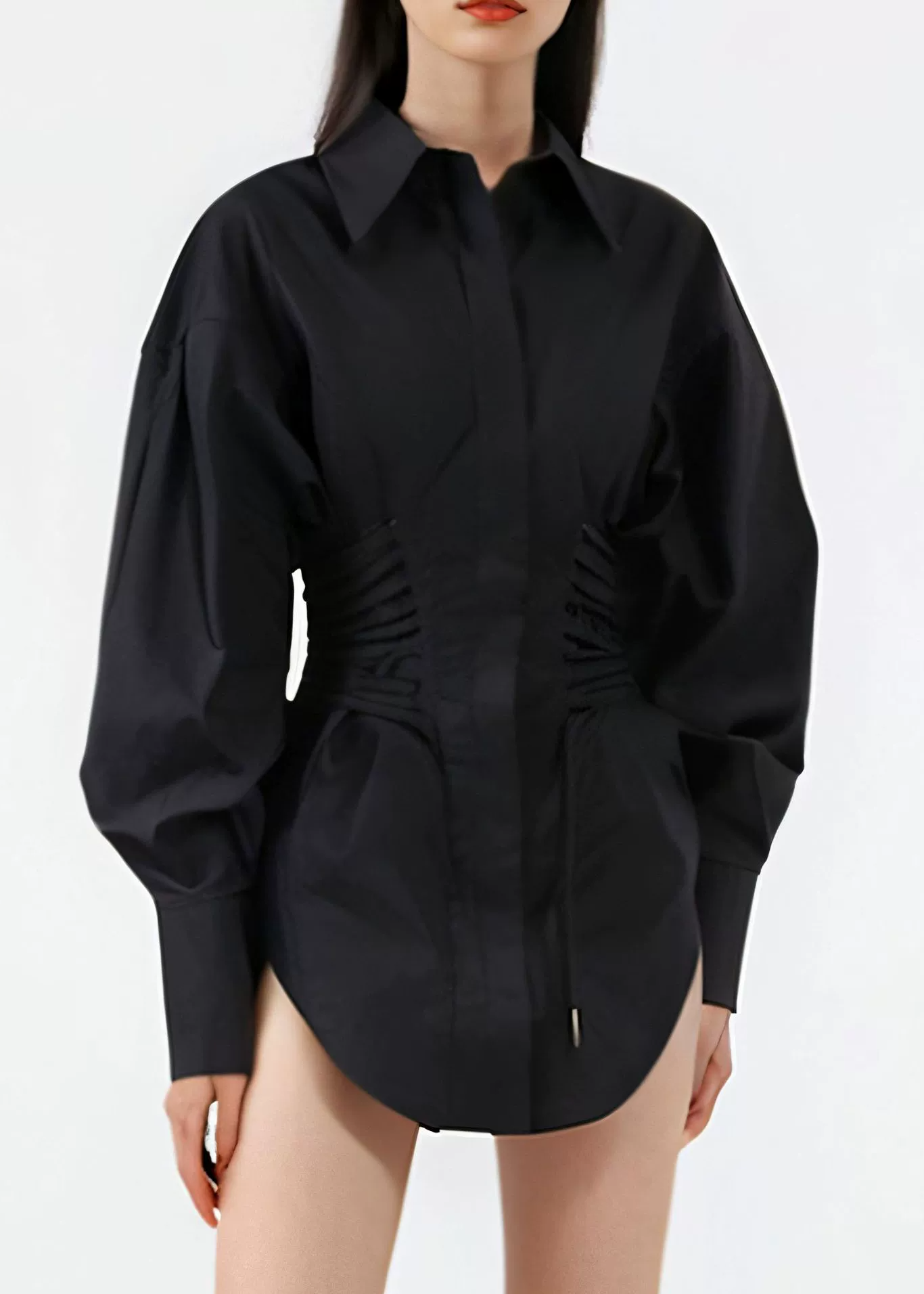 Adamma Ruch Drawstring Shirt In Black