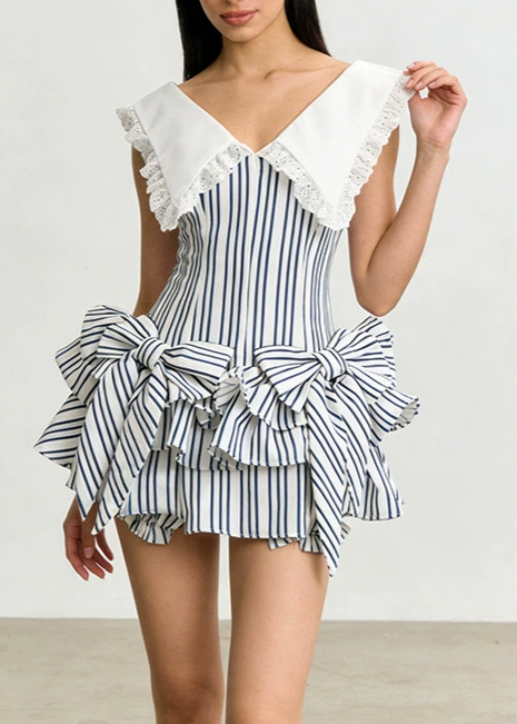 Florinus Stripe Bow Mini Dress