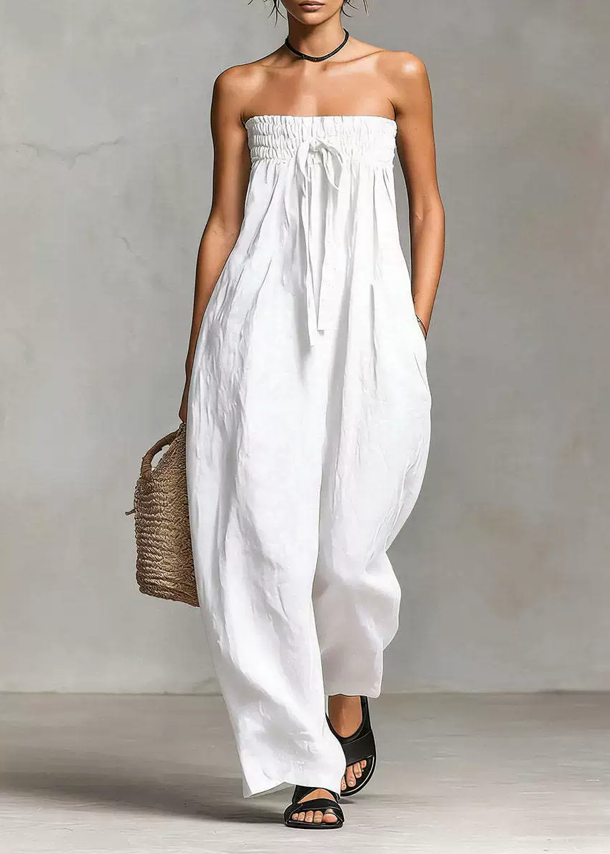 Floro Strapless Ruch Jumpsuit In White