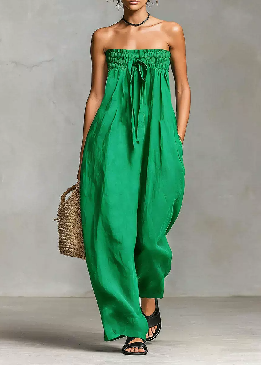 Floro Strapless Ruch Jumpsuit In Green