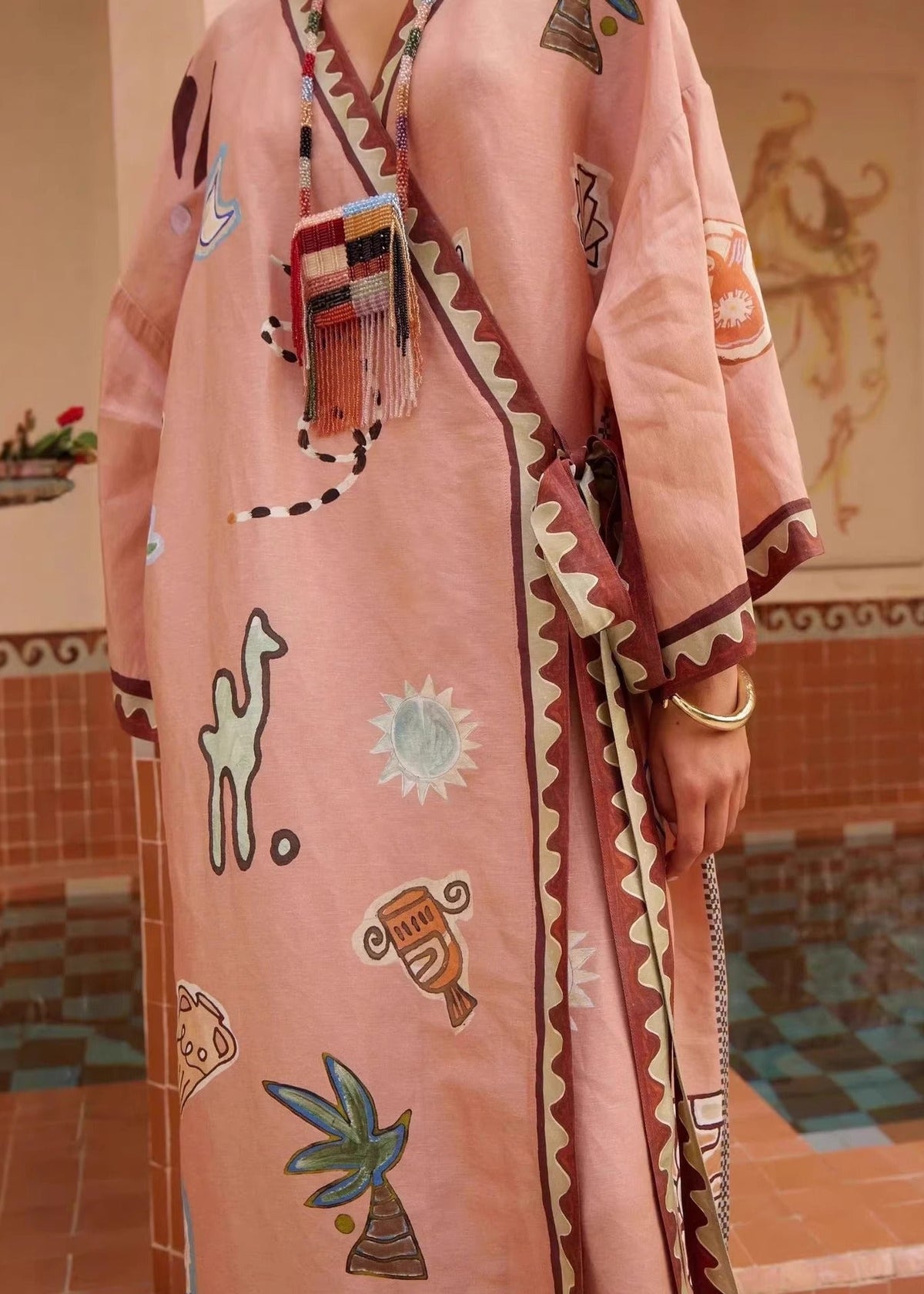 Kedma Long Sleeve Print Oversized Maxi Dress