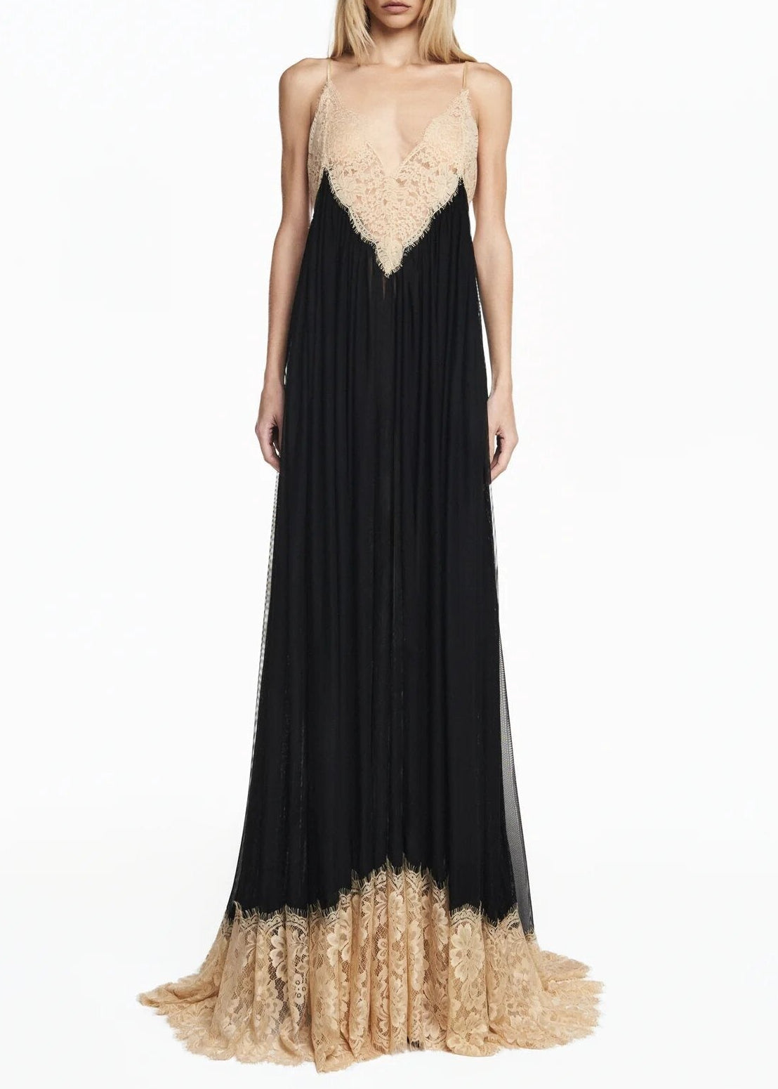 Izem Spaghetti Lace Mesh Maxi Dress