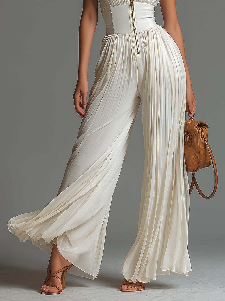 Kahale Zipper Ruch Jumpsuit In White