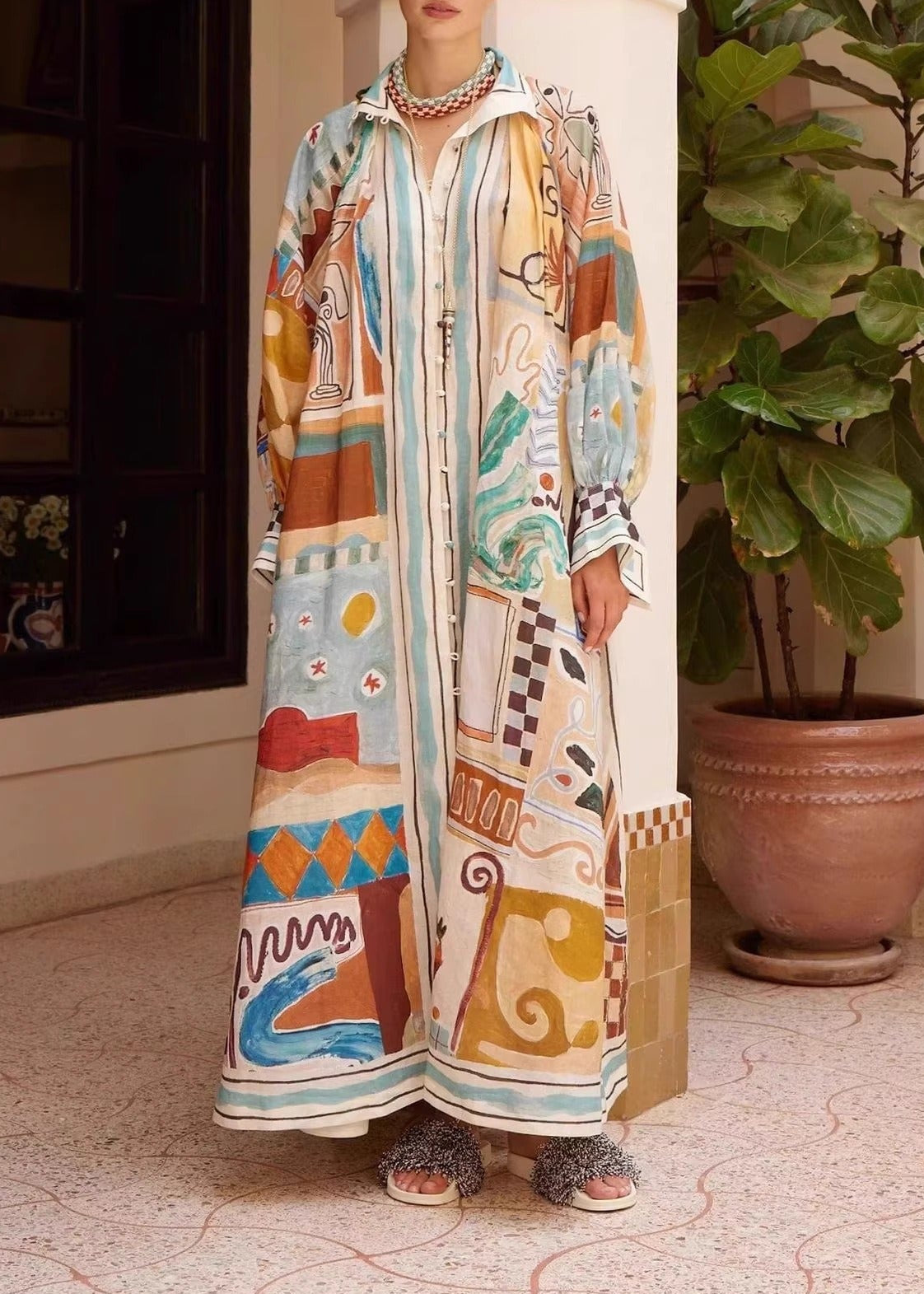 Jaxson Balloon Sleeve Print Oversized Maxi Dress