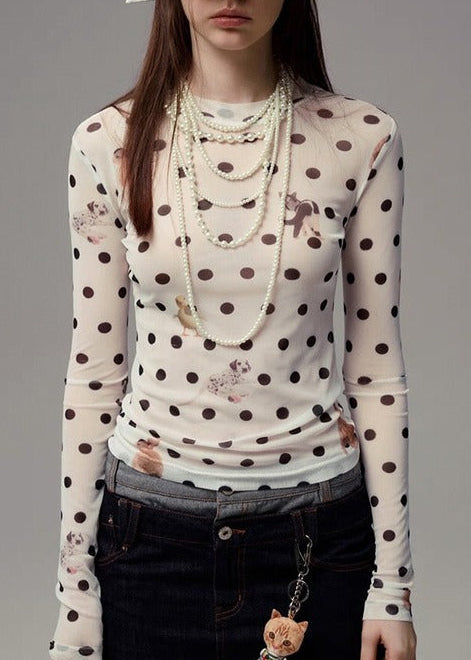Kallistos Dot Print Mesh Top