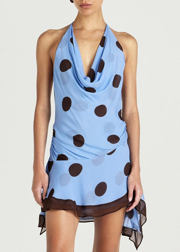Kasia Cowl Neck Dot Mini Dress