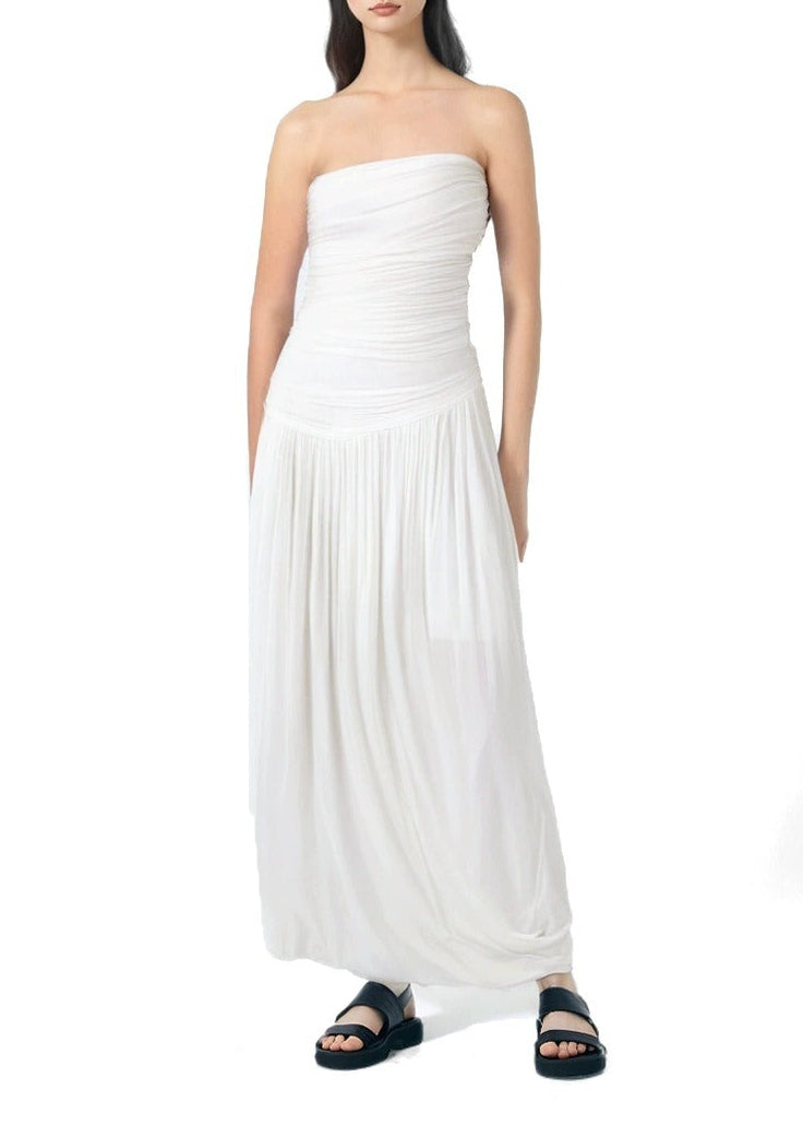 Flavie Strapless Draped Mesh Maxi Dress