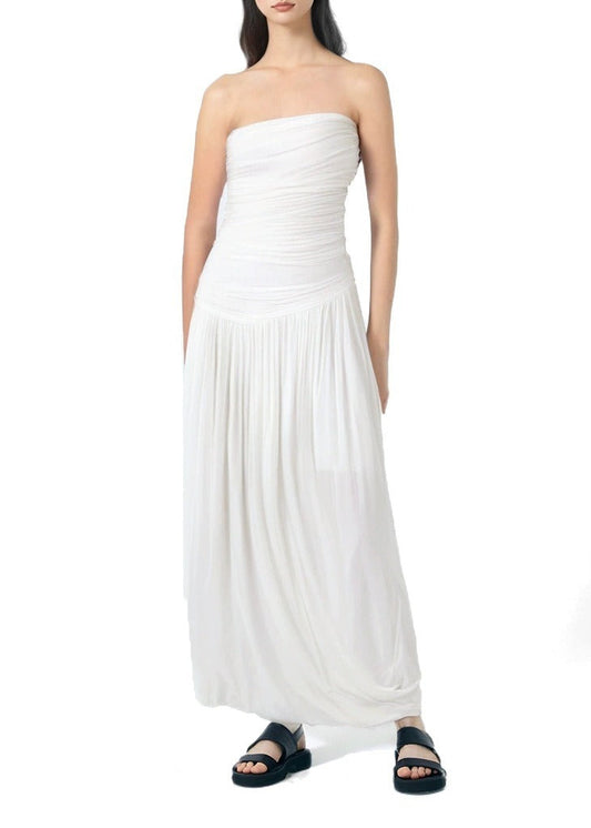 Flavie Strapless Draped Mesh Maxi Dress