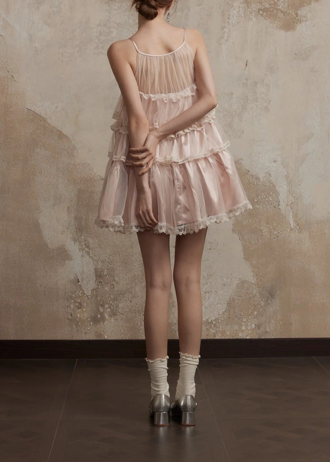 Femme Sleeveless Mesh Puffy Mini Dress In Pink