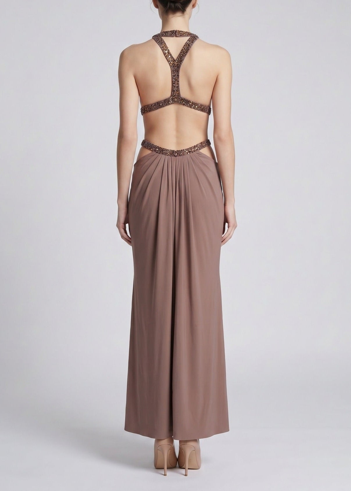 Jamaal Backless Cutout Rhinestone Maxi Dress