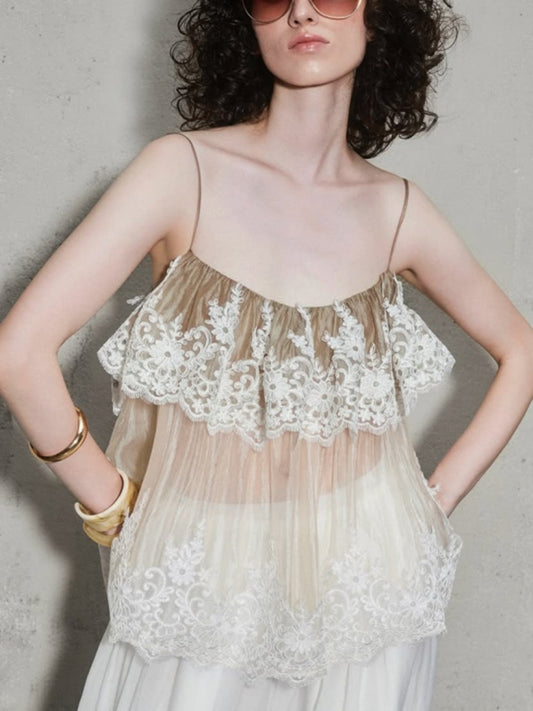 Kazou Spaghetti Lace Mesh Top