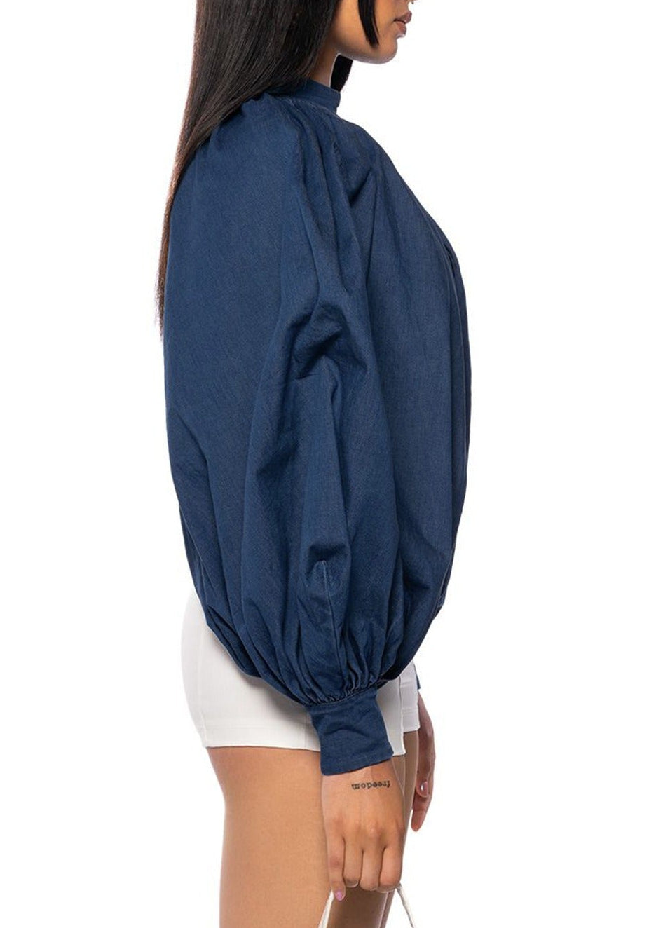 Hephzibah Balloon Sleeve Ruch Split Top