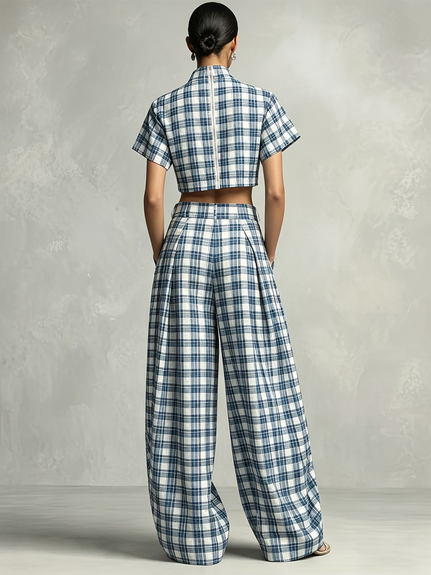 Herlequin Plaid Crop Baggy Pants Set