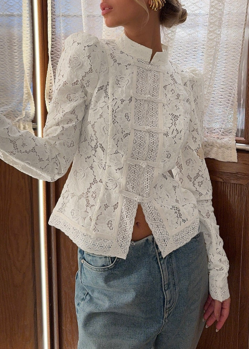 Fiete Long Sleeve Lace Top In White
