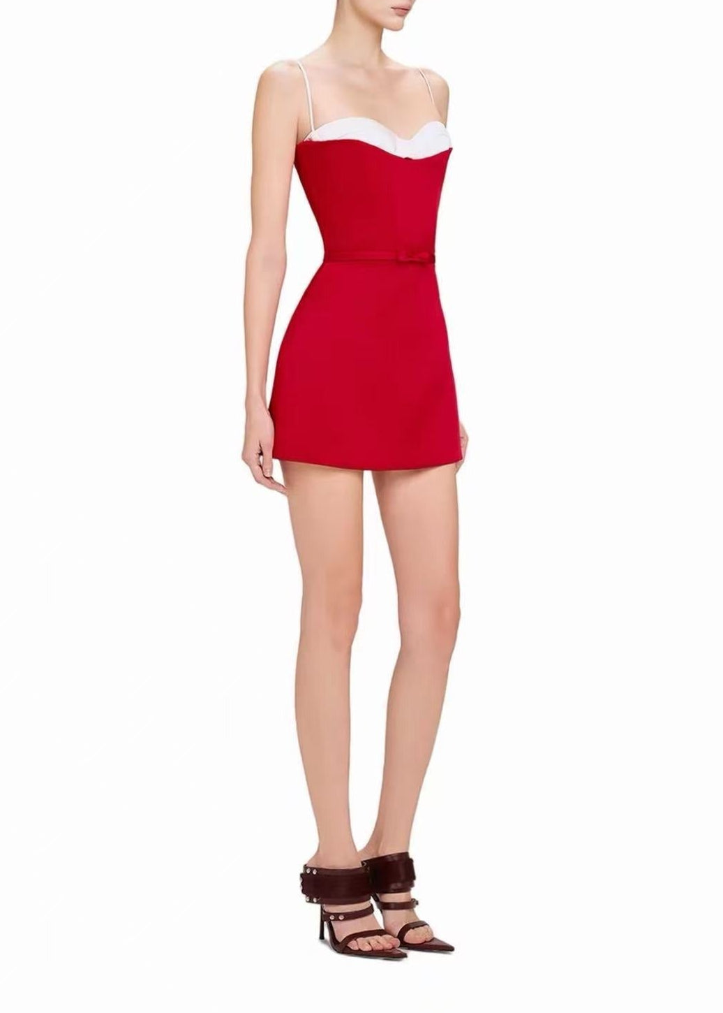 Giosetta Spaghetti Colorblock Mini Dress In Red