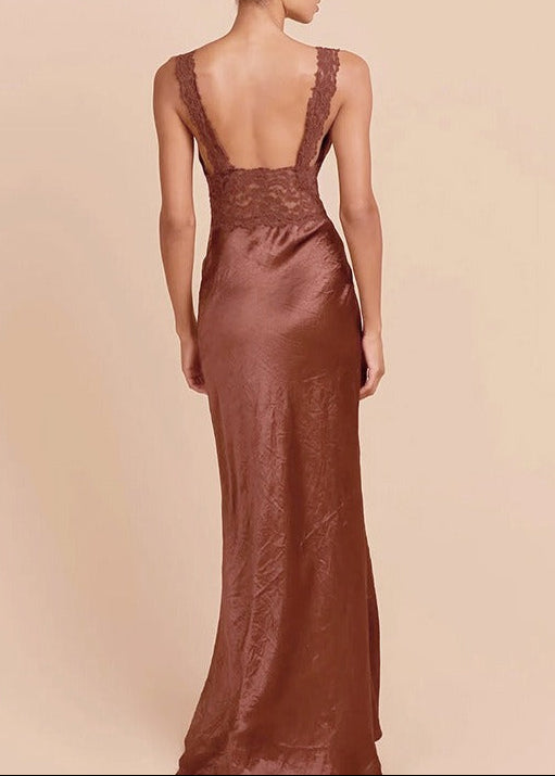 Firouz Plunge Lace Satin Maxi Dress