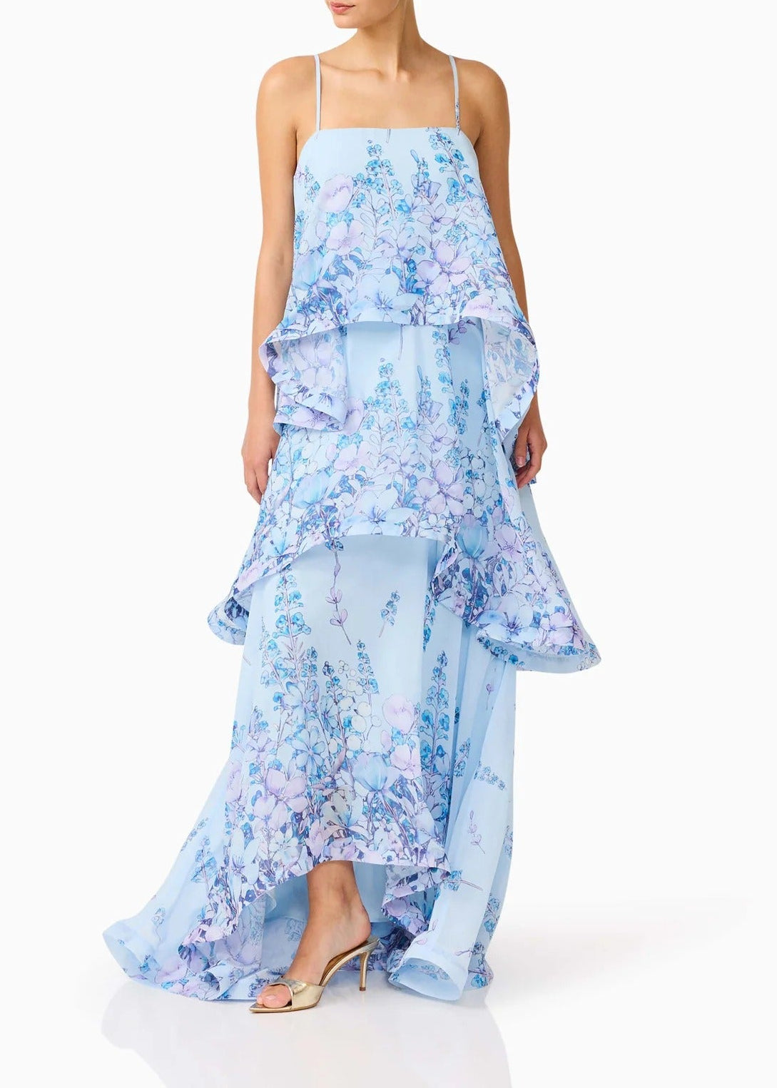 Hannie Floral Tiered Maxi Dress In Blue