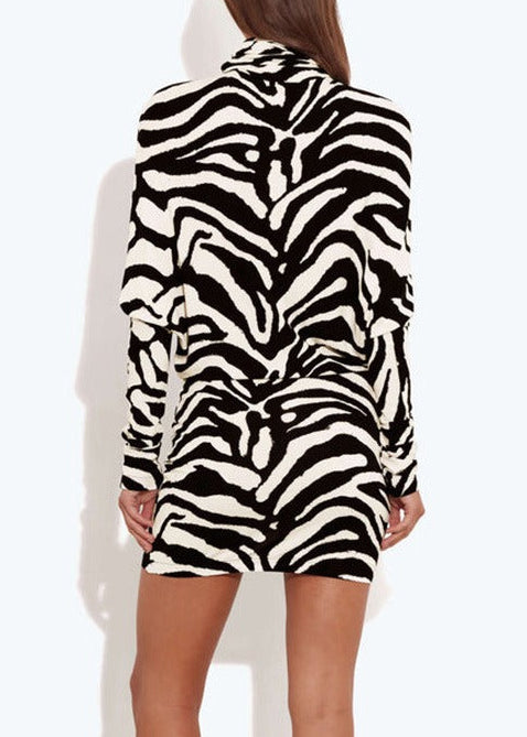 Kavi High Neck Zebra Print Mini Dress