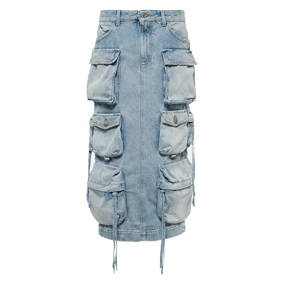Ismoil Pocket Denim Maxi Skirt