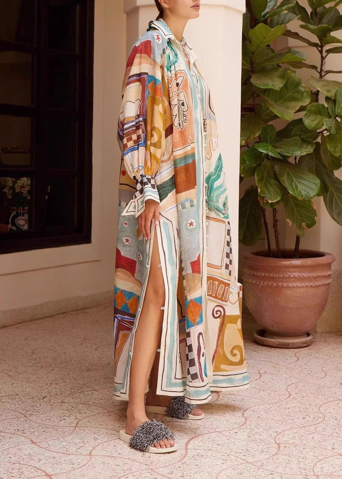 Jaxson Balloon Sleeve Print Oversized Maxi Dress