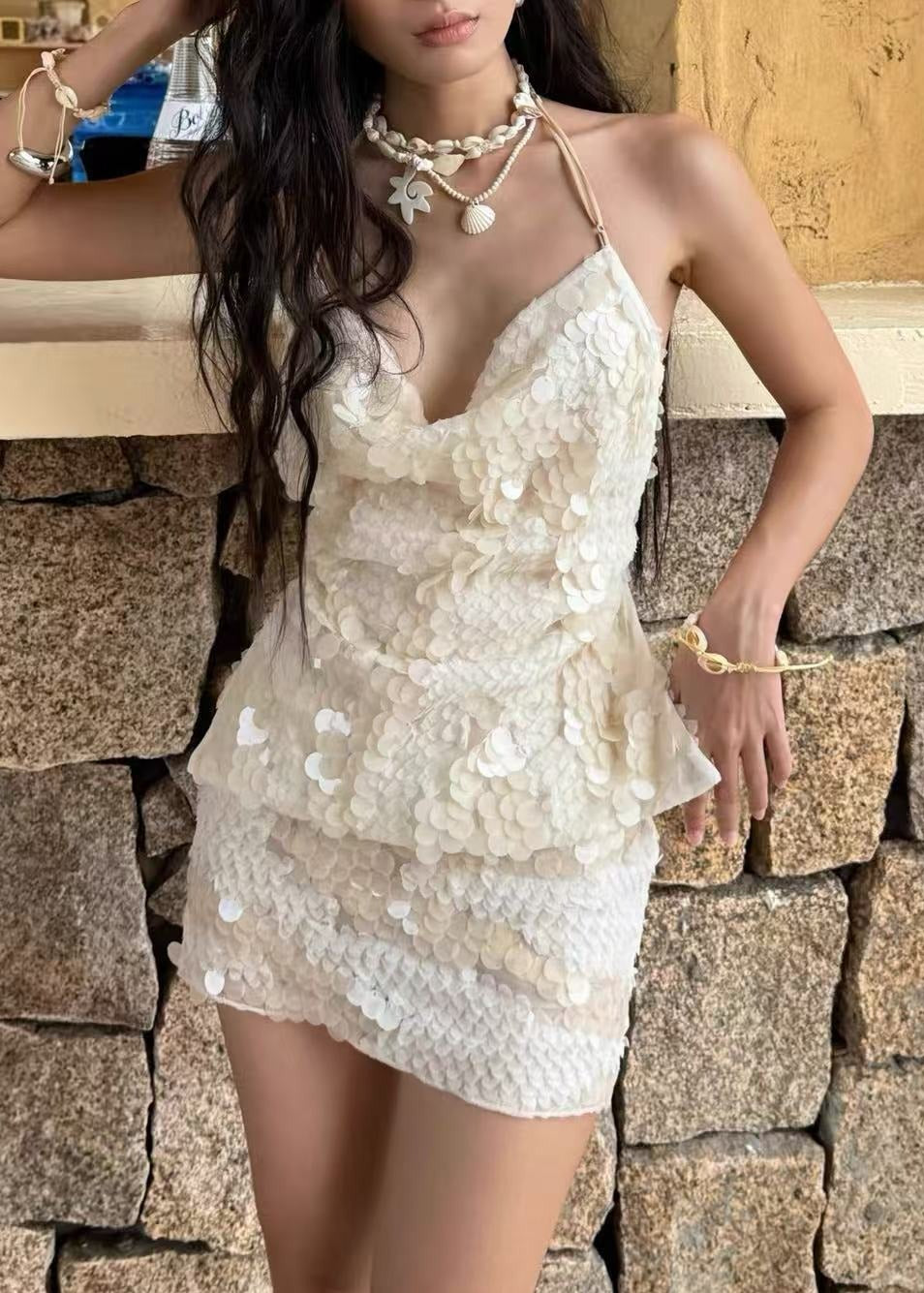 Iosephus Halter Neck Sequin Skirt Set