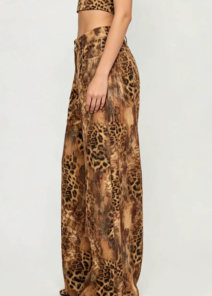 Indah Leopard Wide Leg Jeans