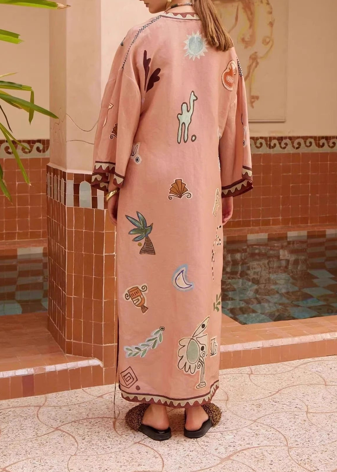 Kedma Long Sleeve Print Oversized Maxi Dress
