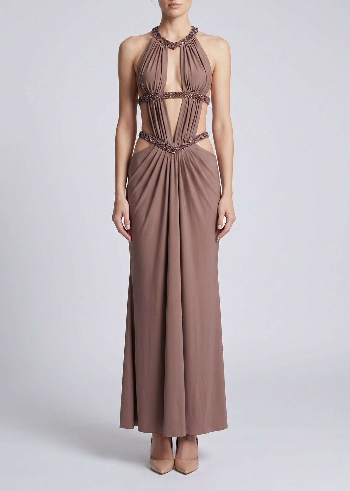 Jamaal Backless Cutout Rhinestone Maxi Dress