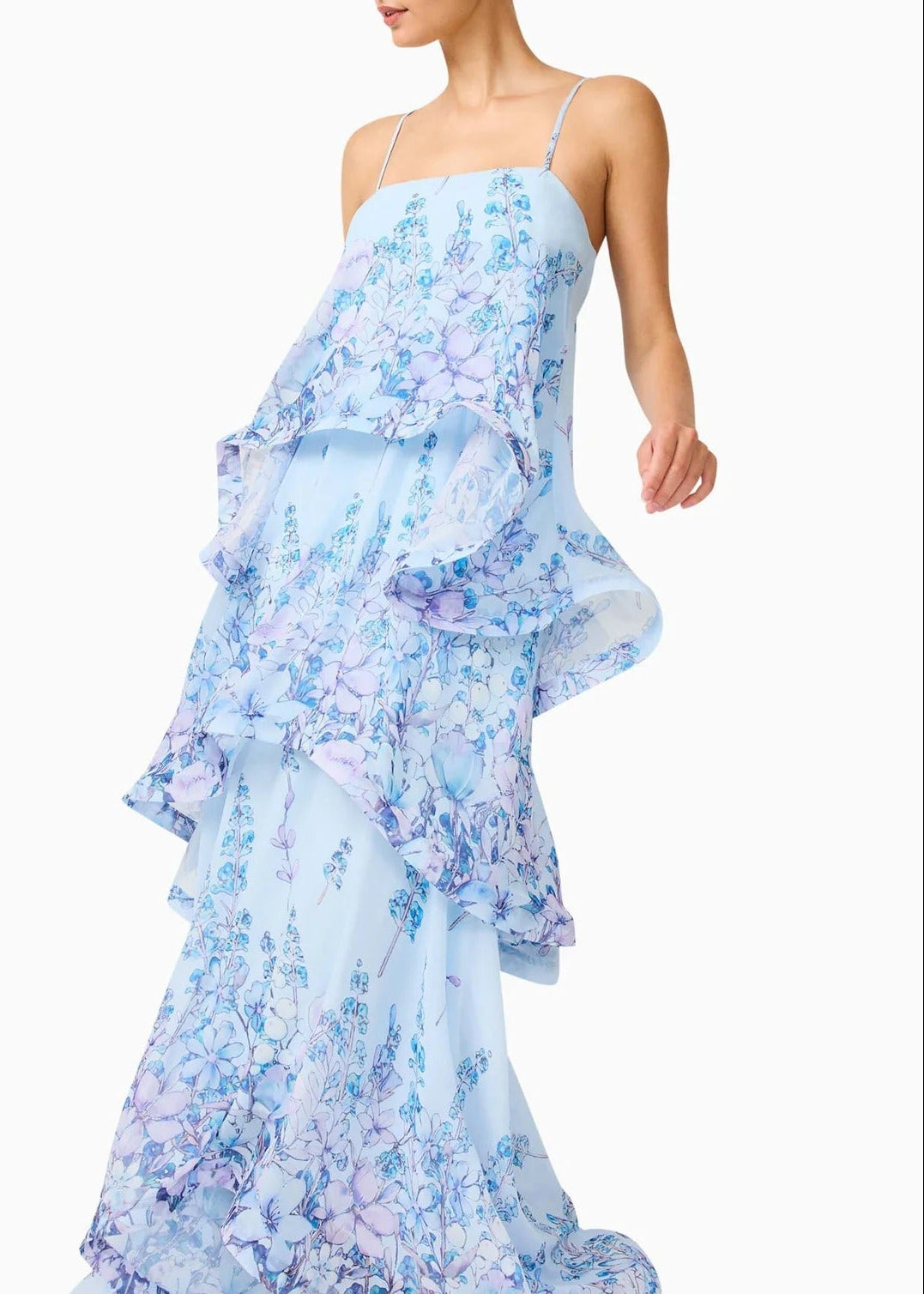 Hannie Floral Tiered Maxi Dress In Blue