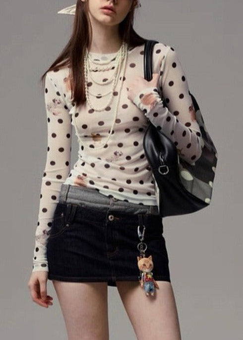 Kallistos Dot Print Mesh Top