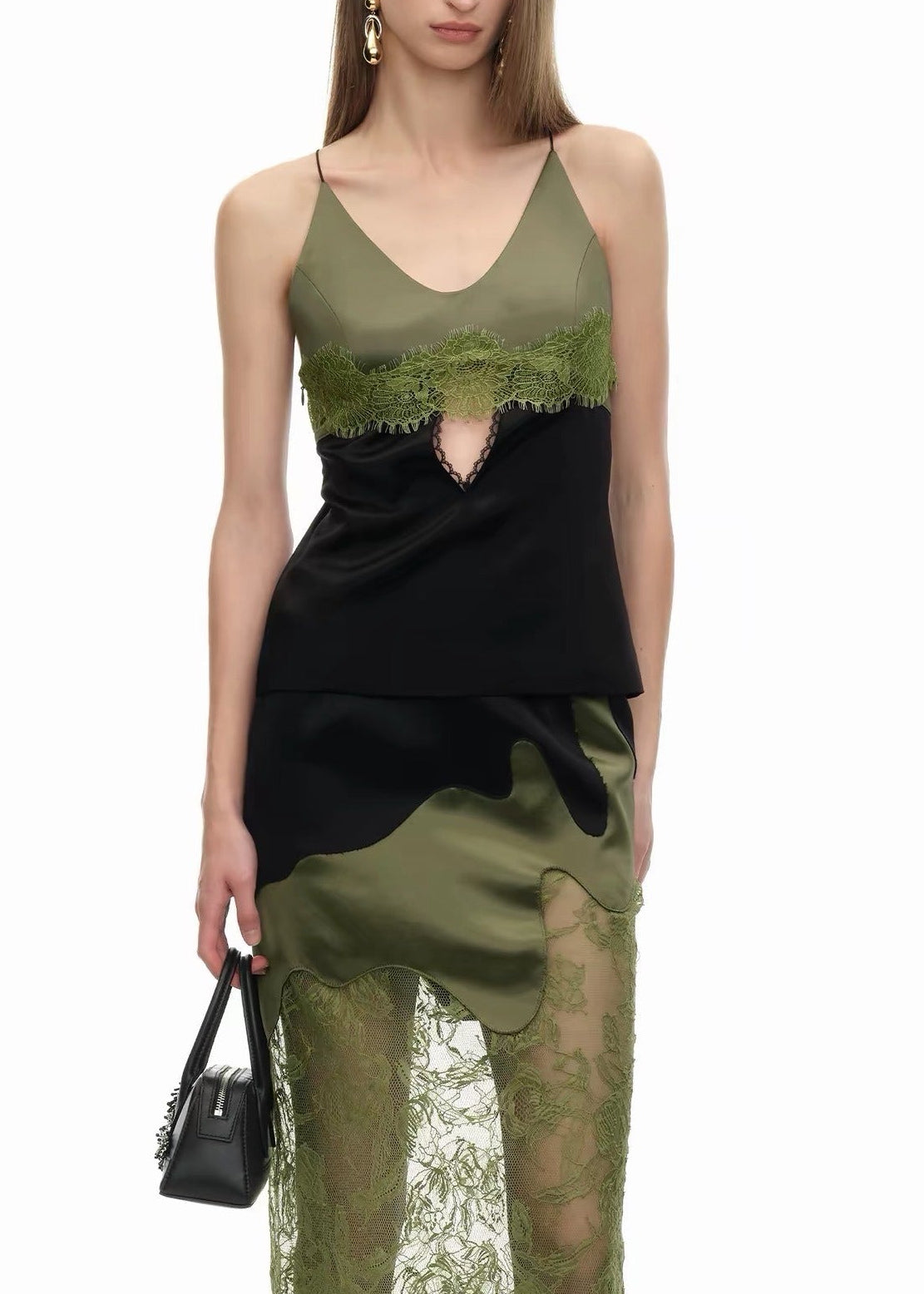 Kert Spaghetti Lace Satin Skirt Set