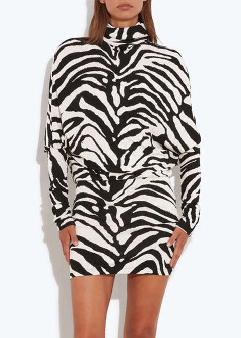 Kavi High Neck Zebra Print Mini Dress