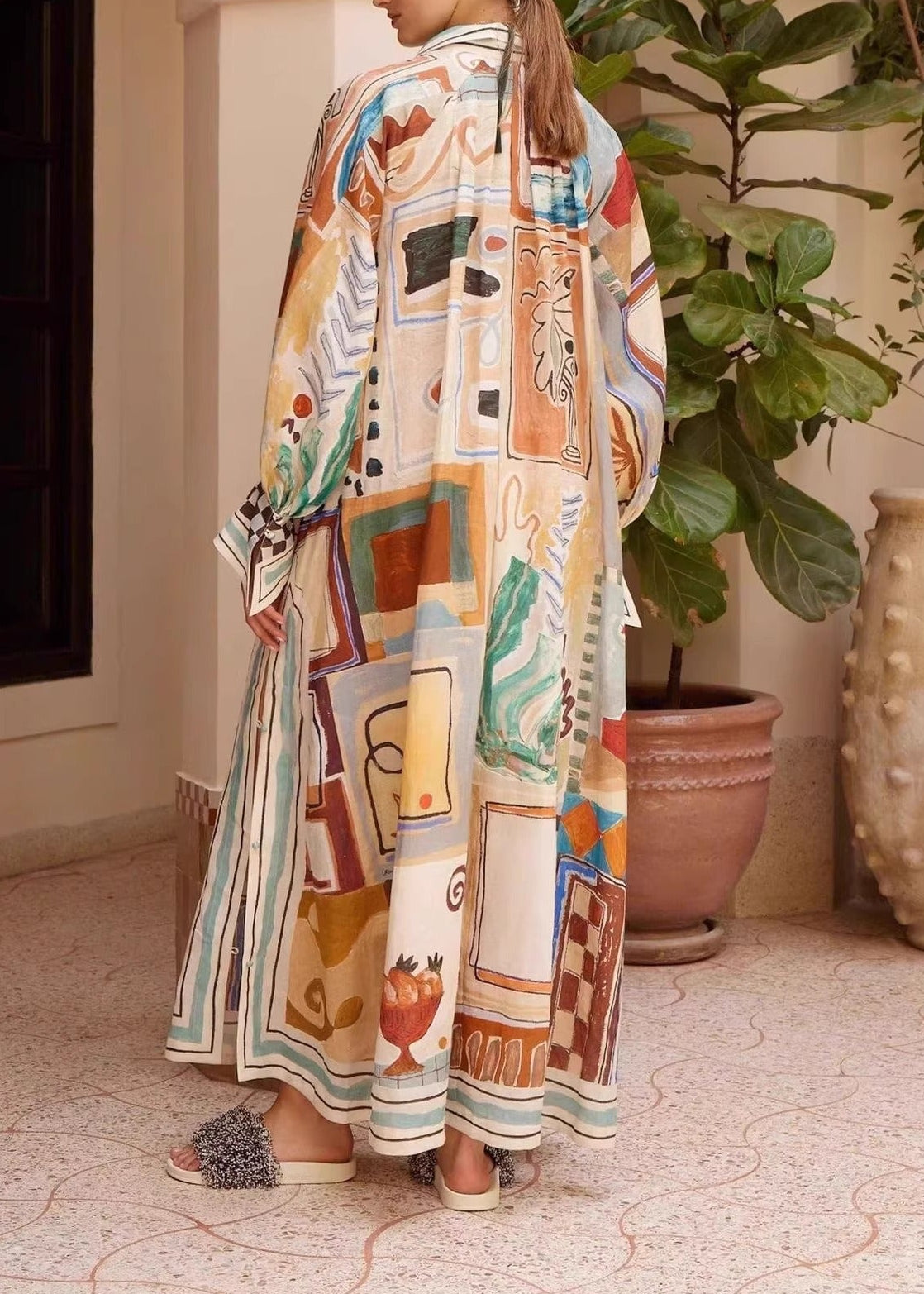 Jaxson Balloon Sleeve Print Oversized Maxi Dress