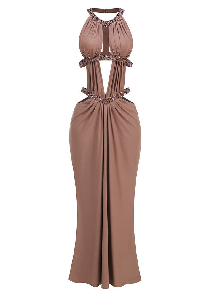 Jamaal Backless Cutout Rhinestone Maxi Dress