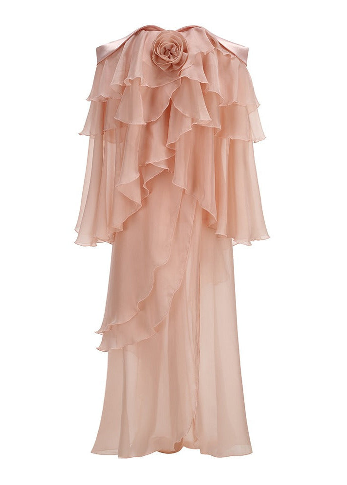 Krypto Off Shoulder Flower Rufffle Maxi Dress