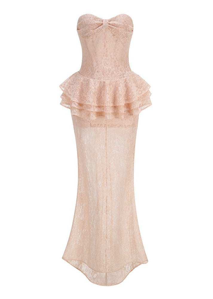 Kazuya Strapless Corset Lace Maxi Dress In Pink