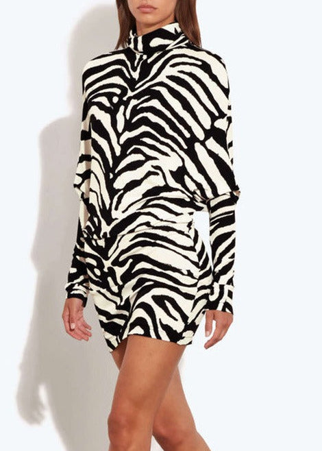 Kavi High Neck Zebra Print Mini Dress