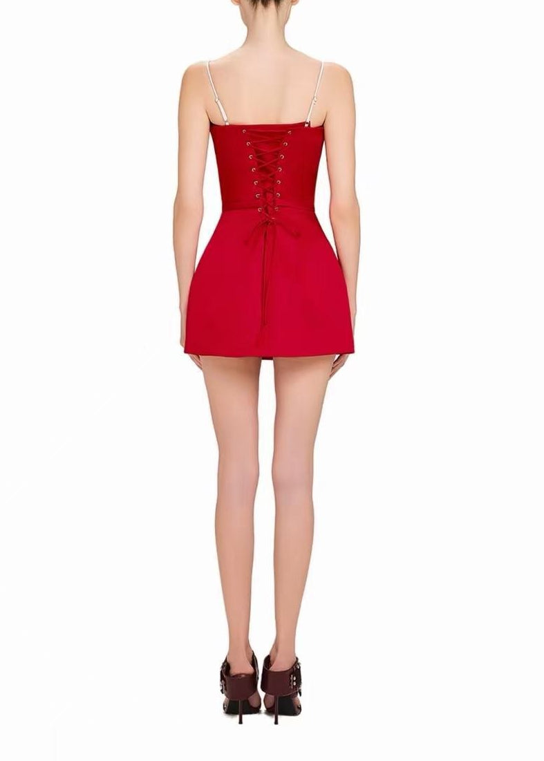Giosetta Spaghetti Colorblock Mini Dress In Red