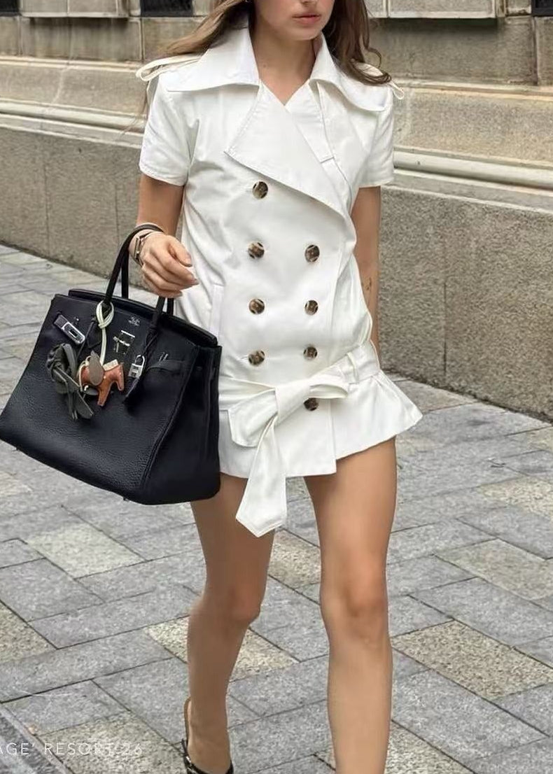 Henricus Double Breasted Trench Coat Mini Dress In White