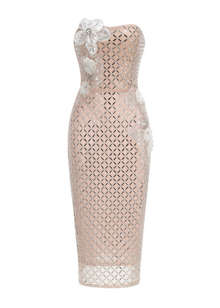 Ittay Strapless Flower Embellished Midi Dress