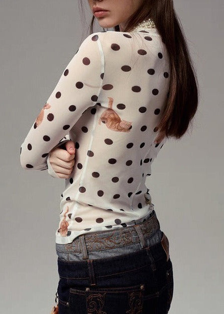 Kallistos Dot Print Mesh Top