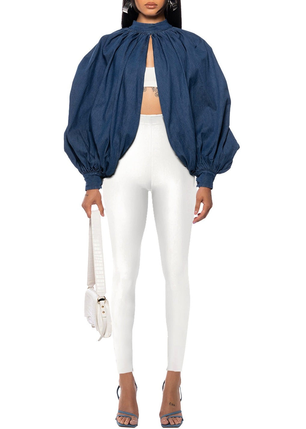 Hephzibah Balloon Sleeve Ruch Split Top