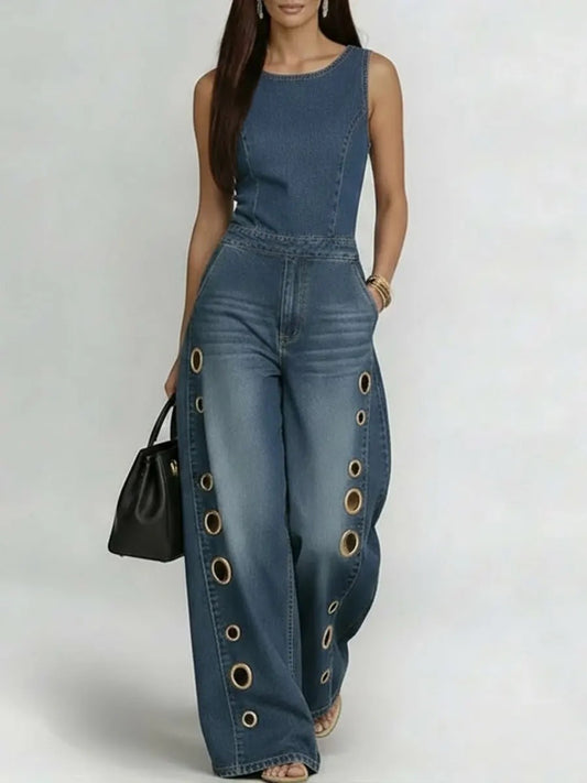 Kensley Sleeveless Eyelet Denim Jumpsuit