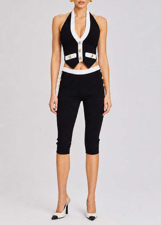 Keesa Halter Neck Button Capri Pants Set