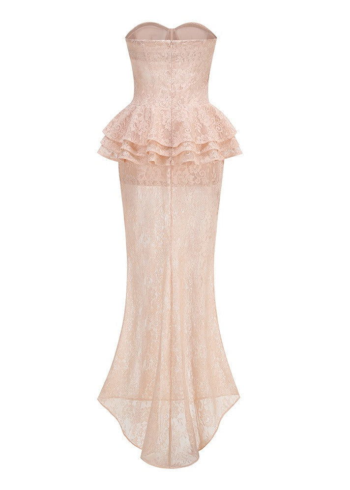 Kazuya Strapless Corset Lace Maxi Dress In Pink