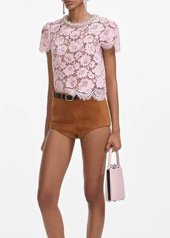 Kazuha Rhinestine Lace Cutout Top